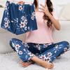 Ayollar uchun 3 qismli pijama to'plami Uyqu kiyimi Uy kiyimi Kuzgi Qisqa yengli top, shortiklar va uzun shimlar Loungewear Qisqa kostyum