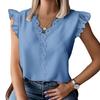 IHUASU Summer Ruffled Simple V-neck Lace Patchwork Loose Shirt Women T-shirt