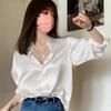 Women S Satin White Loose Fit Long Sleeve Shirt
