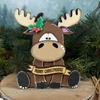 Christmas Elk Decoration Wooden Cartoon Elk Ornament Rustic Xmas Centerpiece for Home Table Tiered Tray Mantel Festive Decor