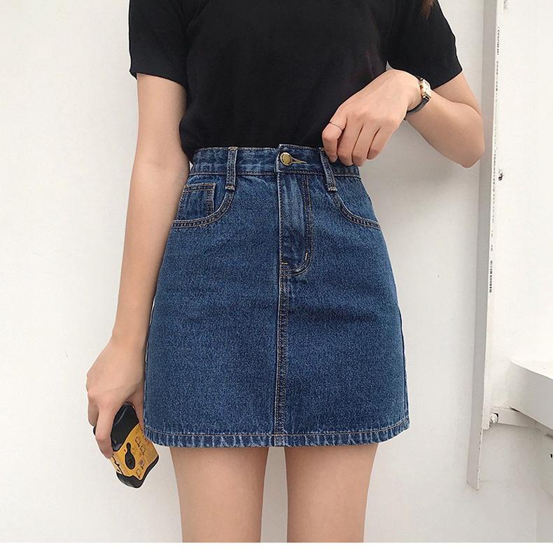 Летняя джинсовая юбка до половины тела, женская однотонная тонкая юбка с высокой талией и короткими рукавами для отдыха