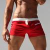 Men Solid Color Swimming Trunks Drawstring Pocket Slim Fit Beach Shorts Swimwear