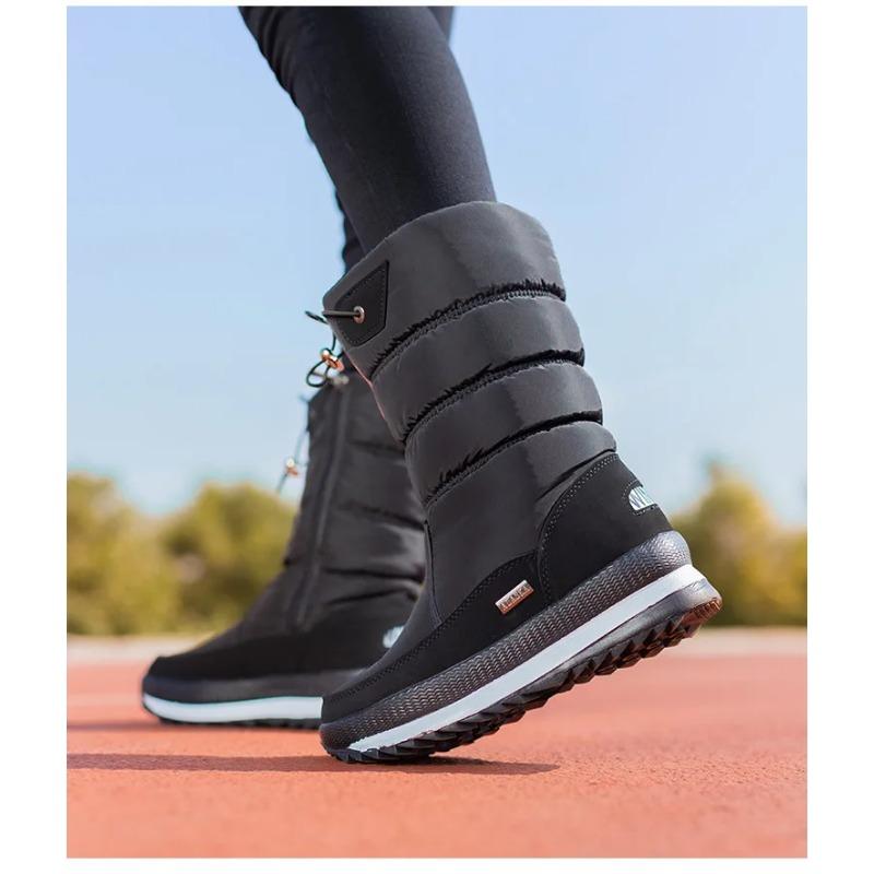 Зимние толстые женские сноубутсы Теплые плюшевые ботинки до середины икры Нескользящие Водонепроницаемые Ботинки на платформе Повседневная женская белая обувь