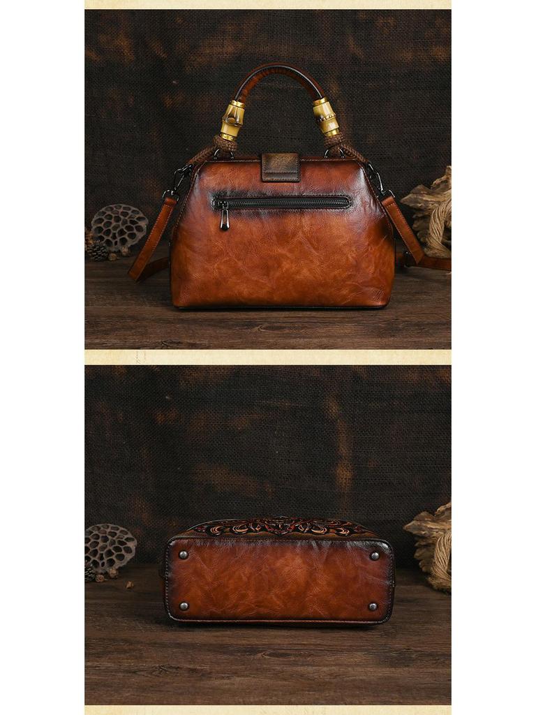 Retro Women's Embossed Crossbody Bag - European and American Style, Spliced Design, Handmade Color Rubbing Handbag