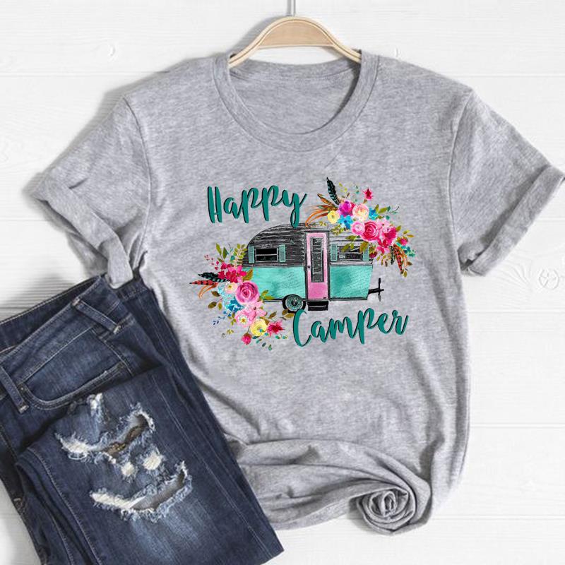 Женская повседневная футболка с коротким рукавом и цветочным принтом из хлопковой смеси