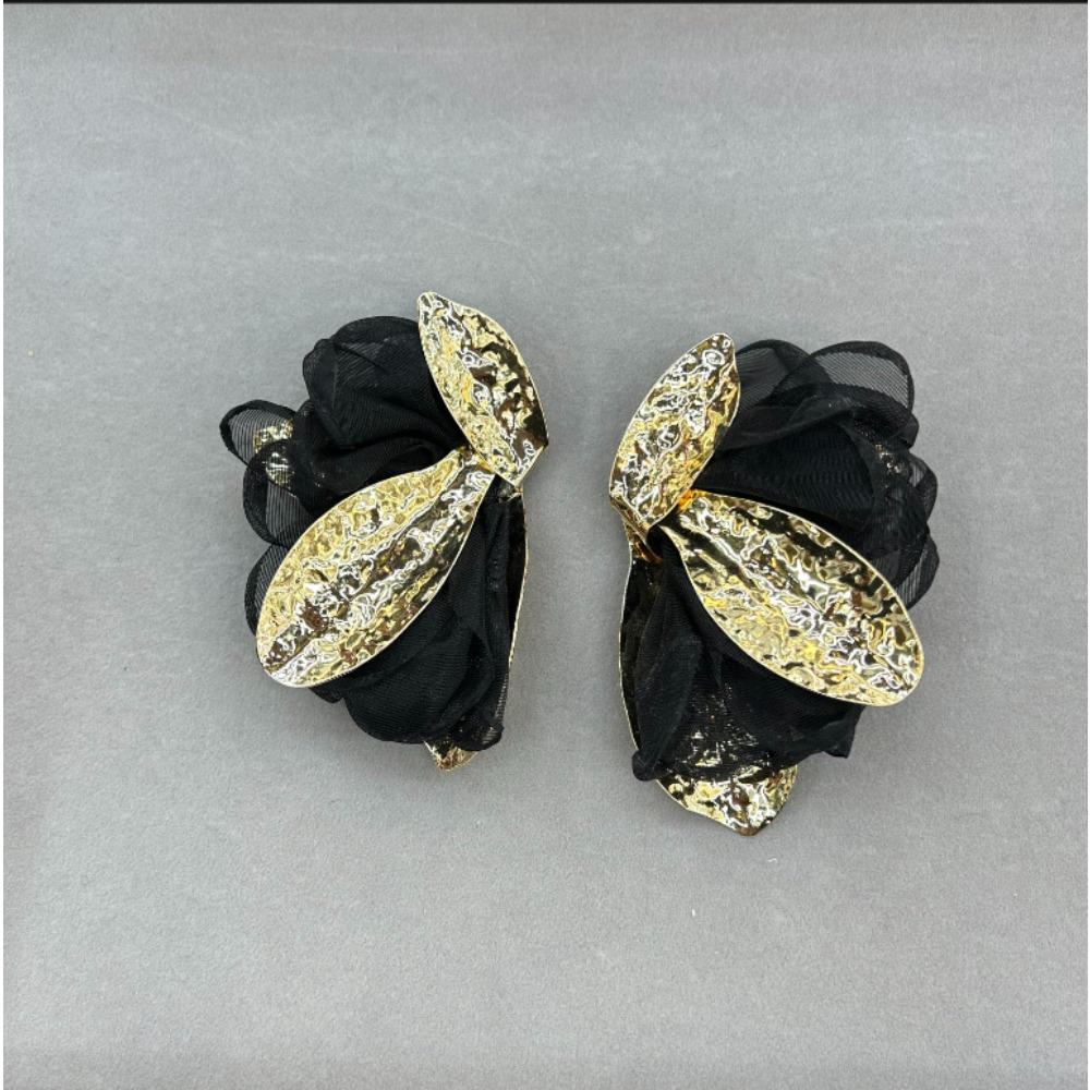 European and American Fabric Chiffon Flower Earrings Light Luxury High-end Earrings Exaggerated Temperament Versatile Earrings Women
