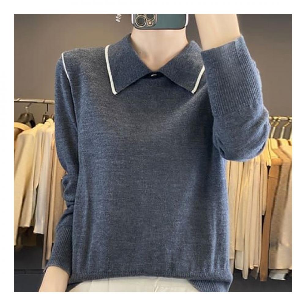 Navava Casual Solid Long Sleeve Collar KniT T shirT Nk2282