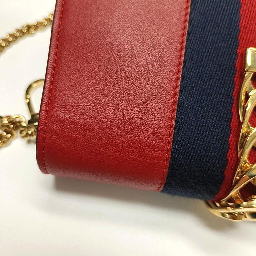 [Pre-Owned] Sylvie Gold Buckle Striped Web Chain Leather Mini Shoulder Bag - Excellent #MKHH80