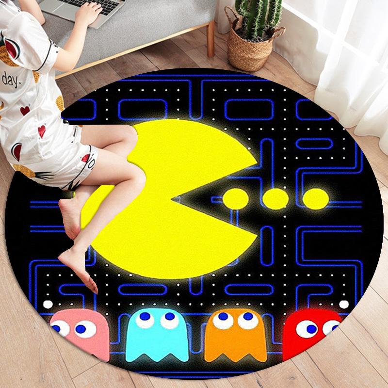 Круглый ковер Pac-Man, Ковер для гостиной, спальни, дивана, игровой комнаты, Нескользящий коврик для пола