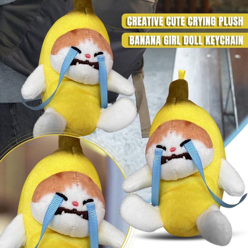 Creative Cute Crying Plush Banana Girl Doll Keychain Doll Student Gift Backpack Pendant