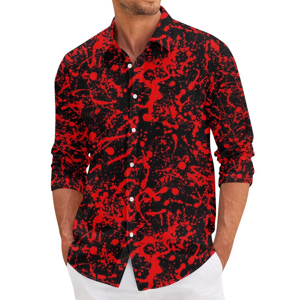 Men'S Casual Loose Fitting Long Sleeved Shirt Fashionable Lapel Shirt Top