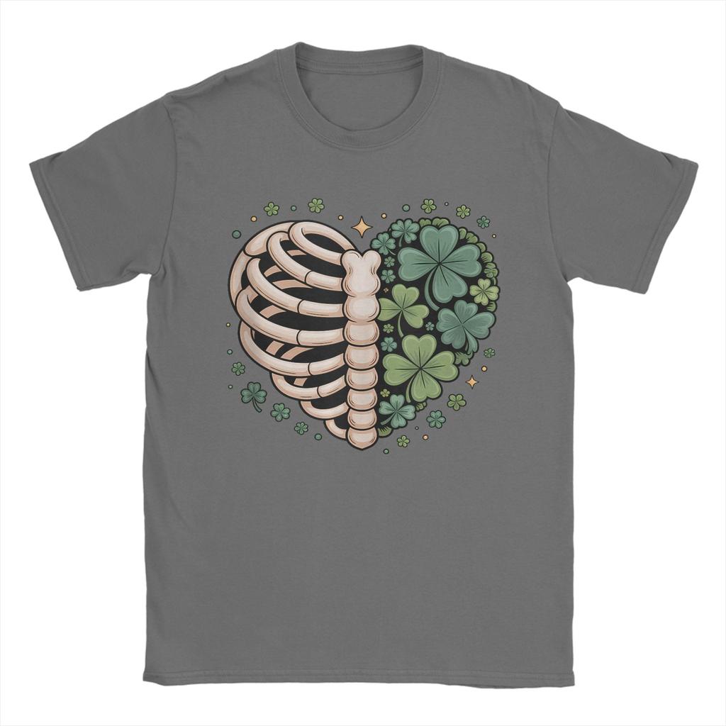 Lucky Bones Shamrock Skeleton Ribcage Heart TShirt Summer Cotton TShirts Adult Hippie Casual Tee Shirt ShortSleeve Top Tees