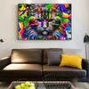Abstract Psychedelic Cat Canvas Painting Posters and Prints Colorful Animal Wall Art