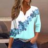 Women's T Shirt Tee Print Button  3/4 Sleeve Daily Weekend Fashion Basic V- Neck Regular Top