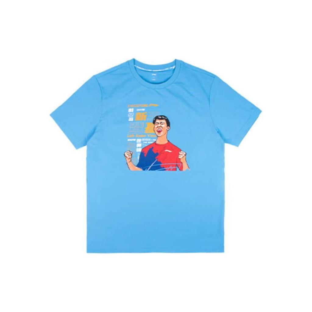 Футболка с коротким рукавом и круглым вырезом с принтом персонажей из серии бадминтон Li Ning, мужские топы, синяя AHSSC11-2