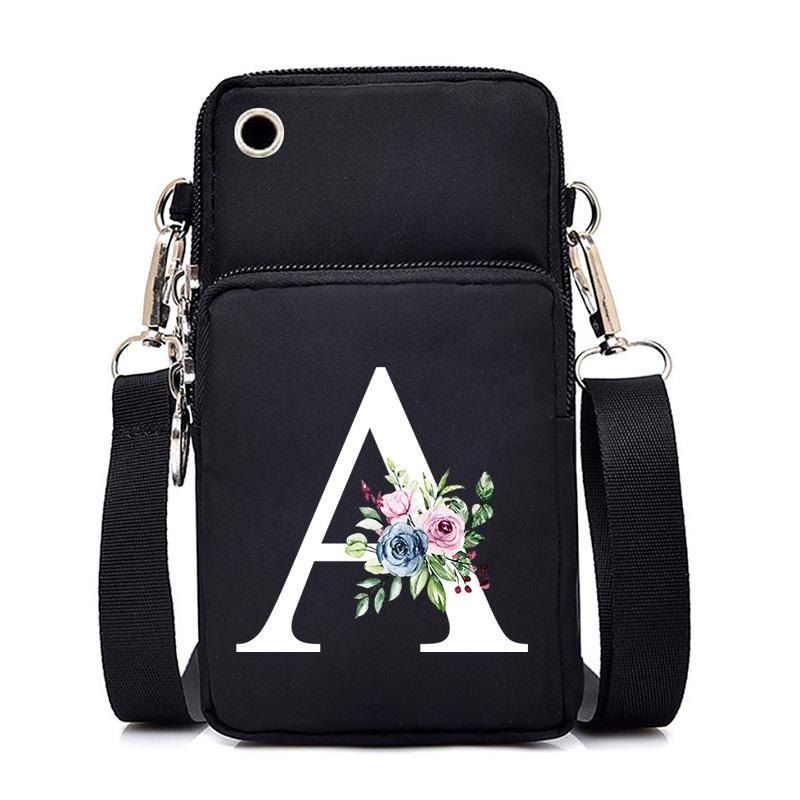 Letter Printing, Black Oblique Span Bag, Mobile Phone Bag, Light To Carry, Vertical Length And Width, Change Bag.
