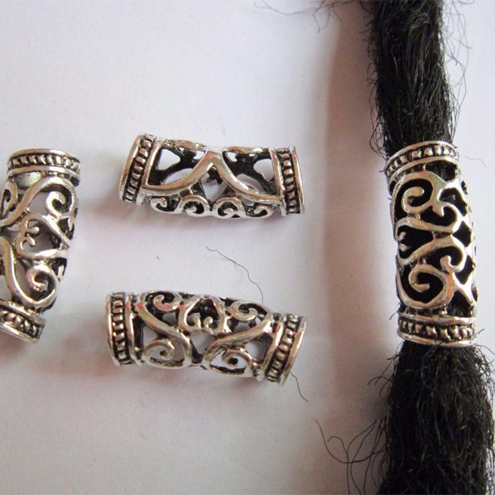 10pcs Zinc Zinc Alloy Spacer Hairbraid Silver Micro Rings Tube Dreadlock Beads Hair Braid Beads Cuff Clip