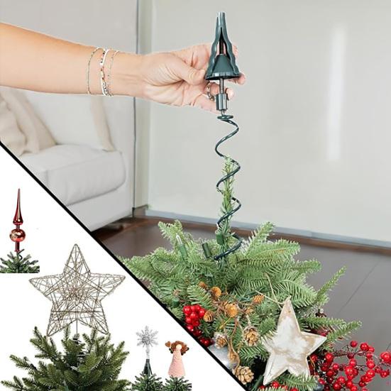 Christmas Tree Topper Holder Universal Twist-on Tree Topper Stabilizer Plastic Green Support Rod with Adjustable Attachments for Stabilizing Treetop