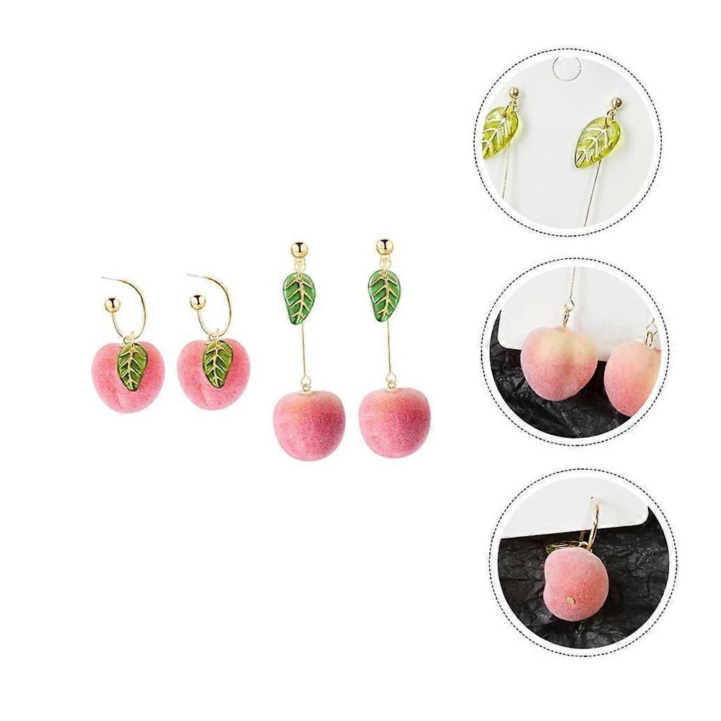 2 Pairs Peach Shaped Plastic Earrings Stylish Decorative Ear Accessories for Women Fashion Jewelry
