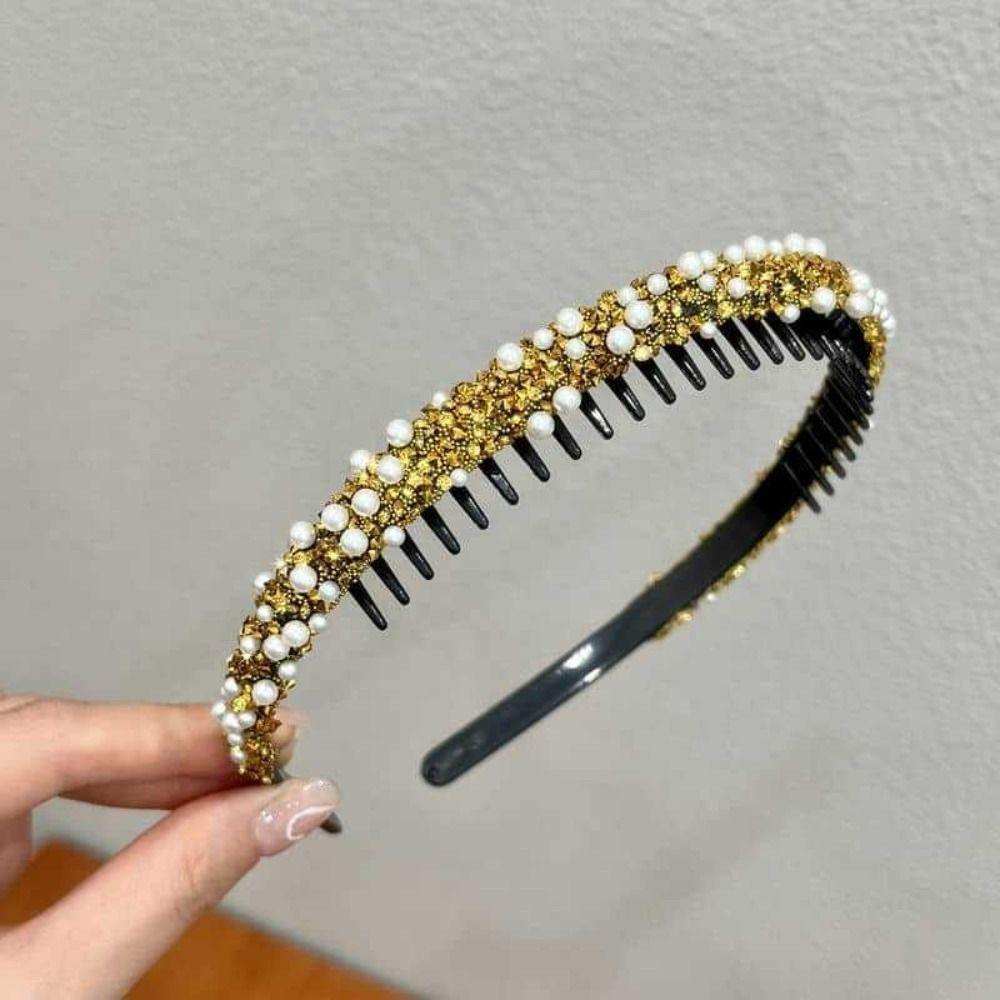 Thin Crystal Teeth Headband Pearl Face Wash Hair Hoop Fashion Rhinestones Antislip Hairband Lady