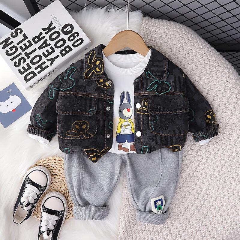 Новый джинсовый костюм-тройка с длинными рукавами для мальчиков и малышей от 0 до 5 лет, весна и осень