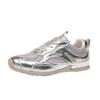 Mesh Round Toe Ballet Shoes  Summer New Sports Casual Street Lace Up Flat Shoes White/silver Fashion Women Pumps