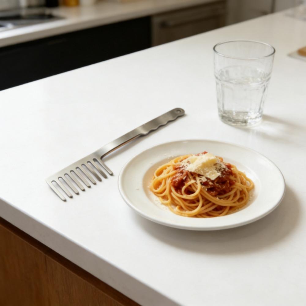 Stainless Steel Spaghetti Serving Fork Long Handle Noodle Stirring Fork Convenient Pasta Comb Chef