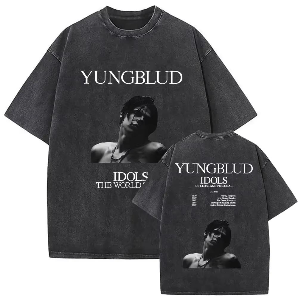 Винтажные стираные футболки Yungblud IDOLS The World Tour Мужские Женские Хип-хоп Высокое качество Готические Оверсайз Футболки Уличная одежда