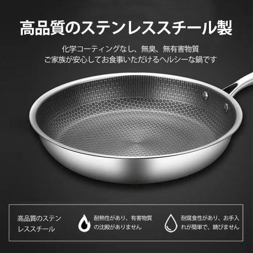 YQW Stainless Steel Frying Pan, Honeycomb Structure, High Heat Efficiency, Induction Compatible, Non-Stick, Stainless Steel Wok, Pan, Oil-Free, Smoke-
