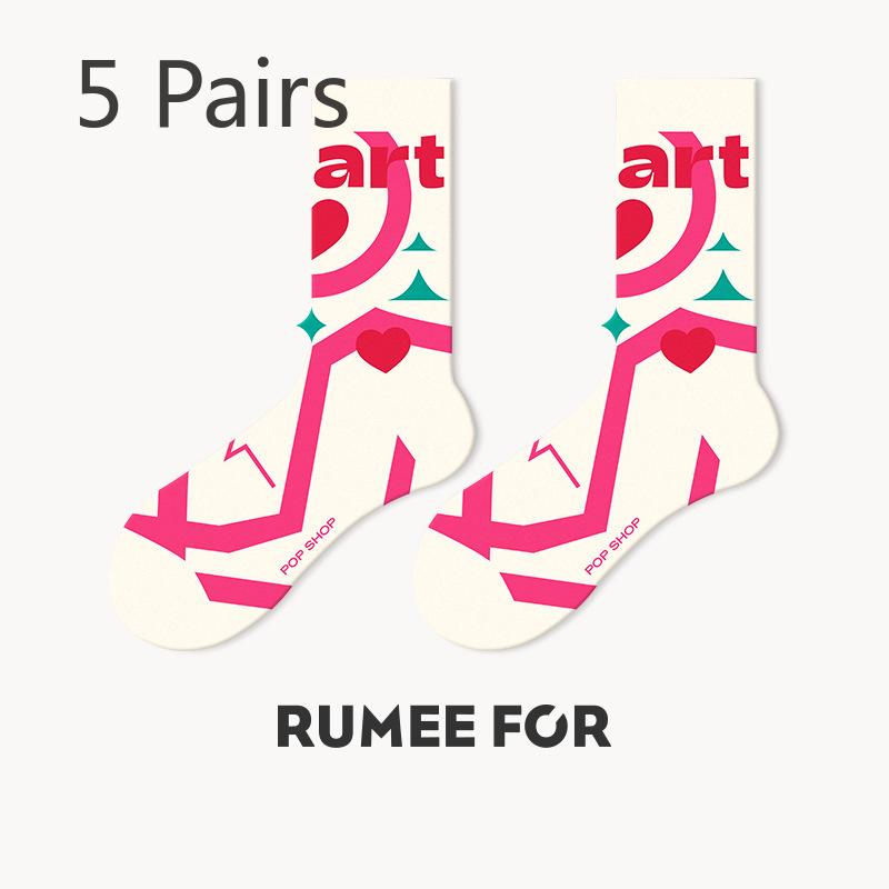 5 пар женских весенних и летних носков Sweat Tide Love In The Tube Cotton Socks