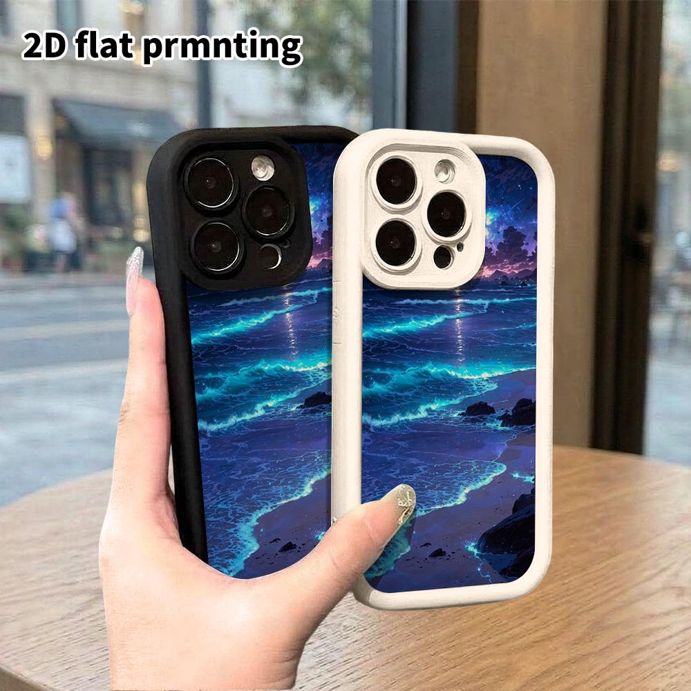 Phone Case: 2D flat design suitable for iPhone 18, 17, 16, 15, 14, 13 Pro stepped protective case, starry coast, Halloween gift