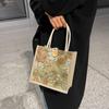 Large Capacity Linen Handbag Portable Printing Cloth Lunch Bag Ethnic Style Canvas Bag  Travel