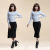 Women Midi Skirt Mid-rise Back Split Design Solid Color Knitting Skirt Hip Wrapped Office Lady Skirt