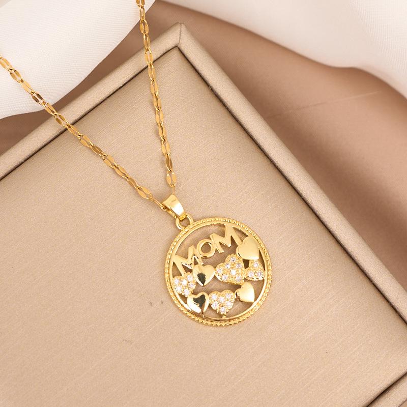 Micro Paved Zircon Heart MOM Letter Pendant Necklace For Women Mom Choker Stainless Steel Chain Jewelry Mini Mother's Day Gift