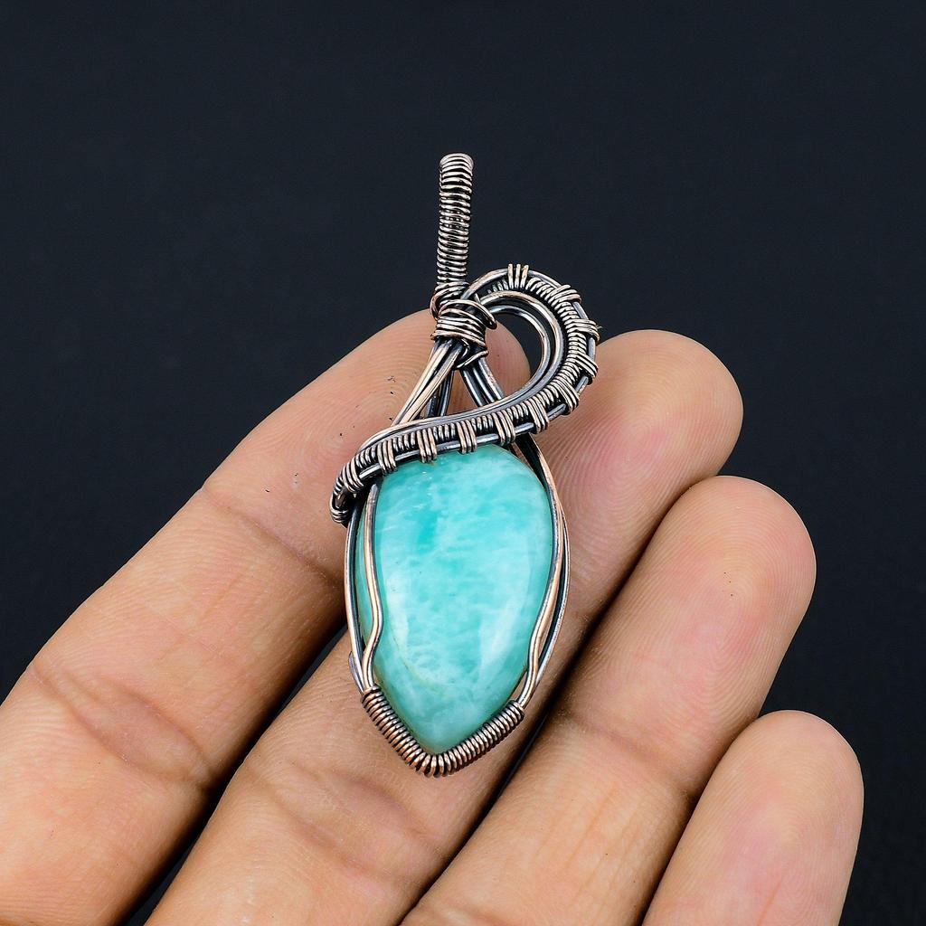 Blue Chalcedony 999 Copper Wire Wrapped Pendant, Handmade Gemstone Pendant Jewelry, Gifts For Wife Brand New Pendant