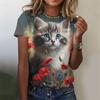 Flower Cat Pattern T-Shirt Women Colorful Animal 3D Printed T Shirts Summer Casual Harajuku Loose Tops Short Sleeves O-Neck Tees