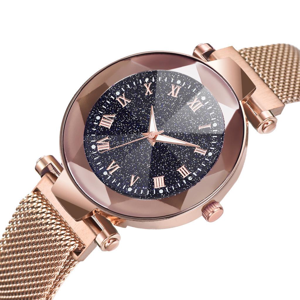 Stylish Women Starry Sky Luminous Quartz Watch Featuring Classic Roman Numerals Design