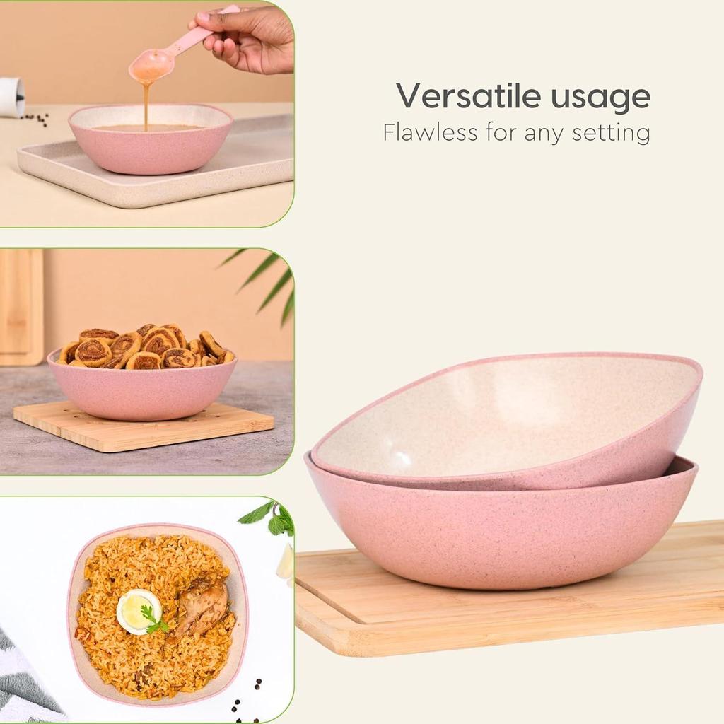 Set of 4 Earth-Friendly Multipurpose Bowls for Kitchen | 600 Ml | Made with Bamboo Fibers & Rice Husk | Microwave Safe Bow