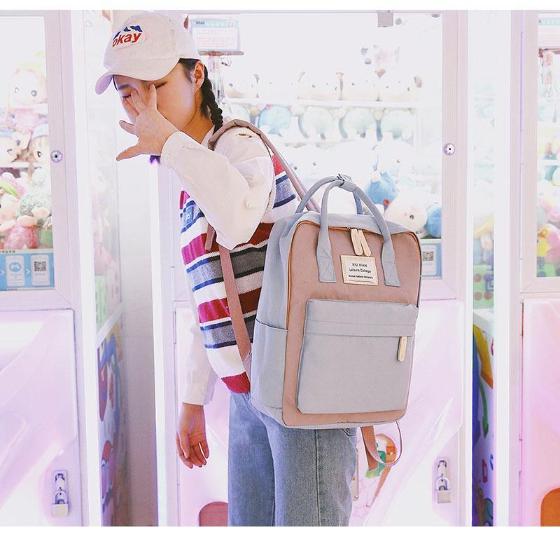 Canvas Patchwork Harajuku Cute School Bag Teenage Girls Female Students Travel Backpacks Mochila Bag