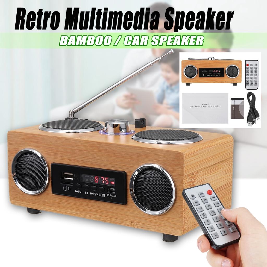Classical Receiver USB With MP3 Player Remote Control Retro Vintage Radio Super Bass FM Radio Bamboo Multimedia Speaker