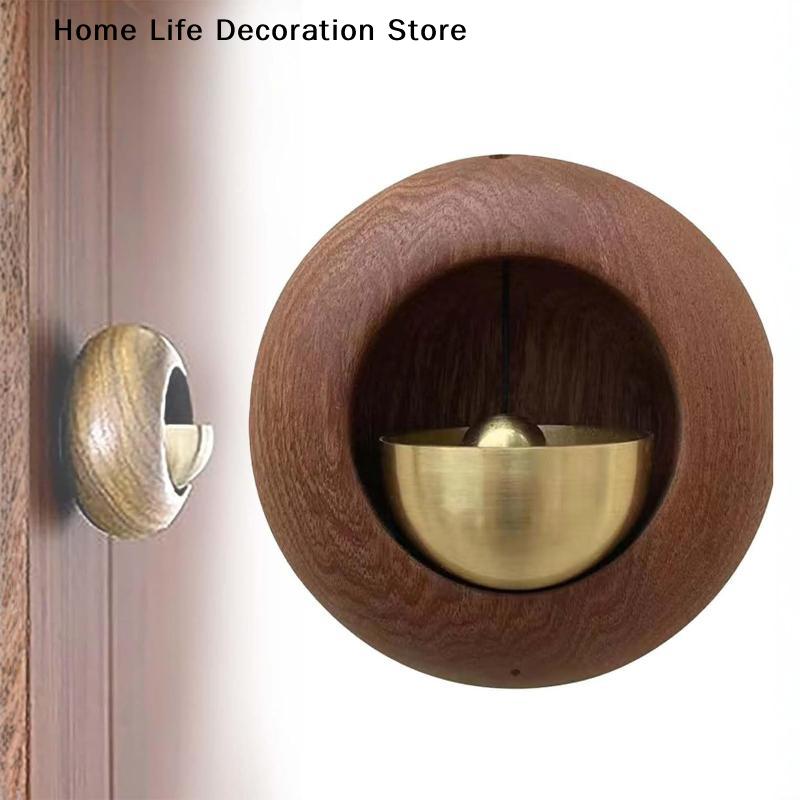 Wooden Magnetic Door Bell Entrance Opening Chime Round Bell Black Walnut Wood Hanging Doorbell Wind Japanese Room Chimes Decor