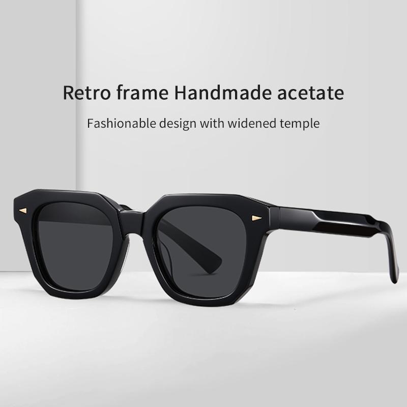 HBK Hand-Crafted Acetate Frame Luxury Square Vintage Retro Sunglasses Men Women Stylish UV400 Protection Multi-Style Polarized