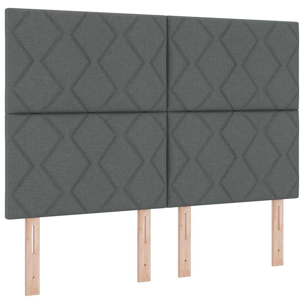 LED Box Spring Bed with Headboard Dark Gray 140 x 190 cm Fabric