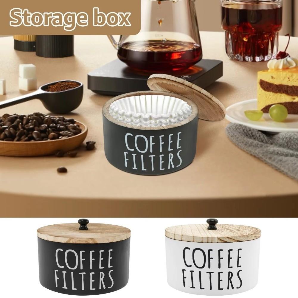 Wooden Coffee Filter Paper Storage Container Dust-proof Capsule Coffee Storage Box Dining Table