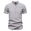 Men's Solid Color Cotton Linen Button Stand Collar Short Sleeve Top Men's Casual Breathable Tops