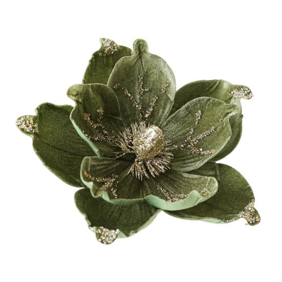 Artificial Poinsettia Flower Picks Velvet Glitter Magnolia Flower with Stem Christmas Tree Ornaments for Xmas New Year Party Wedding Holiday Decor