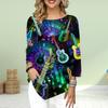 Women's Three Quarter Sleeve Round-Neck T-Shirt Loose Shirts Casual Soul Guitar Print Tee Tops