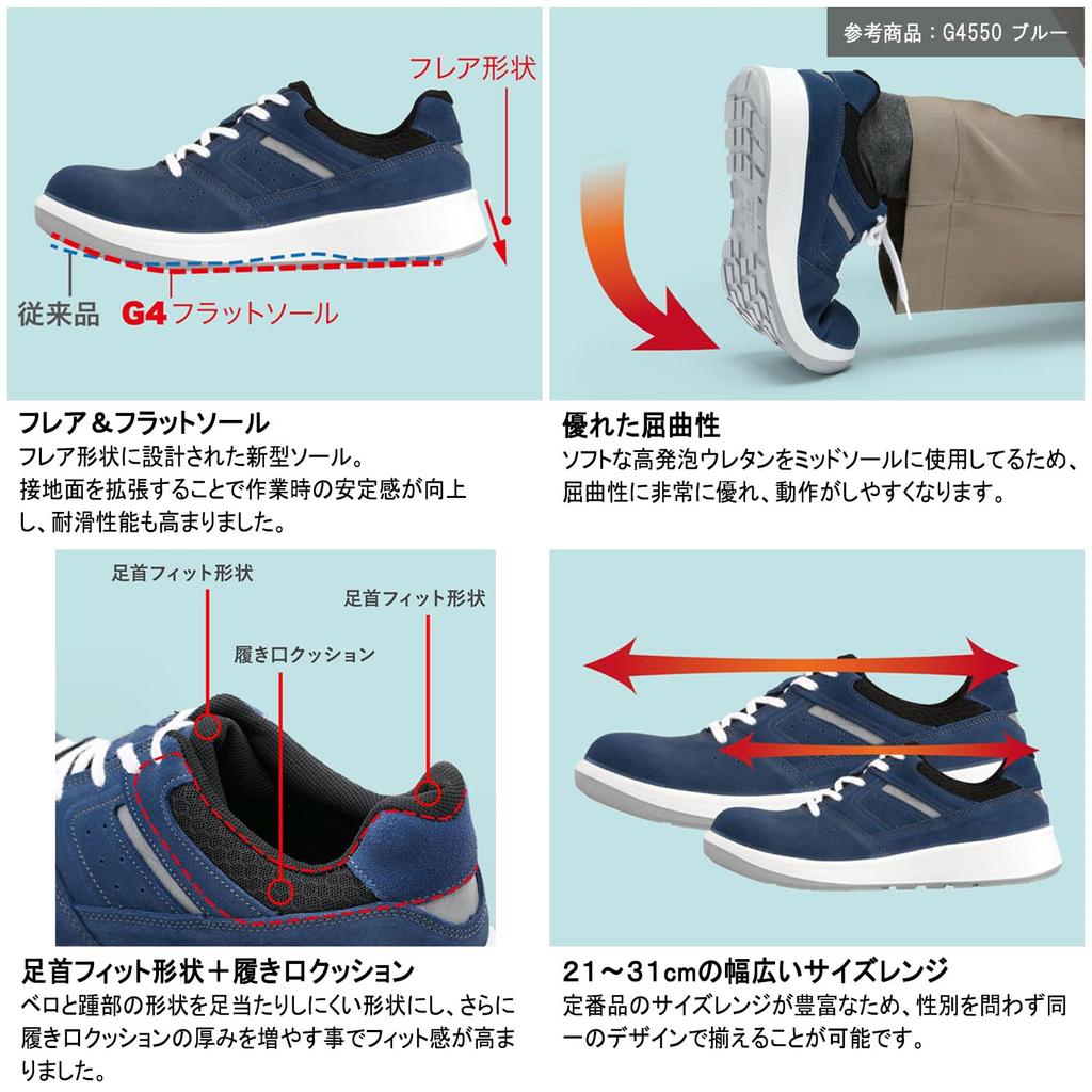 G4 Safety Safety Work JSAA Professional Regular Toecap cm 3E [Midori Anzen] Кроссовки, Обувь, Сертифицированные, Кроссовки, Работа, G4590, Черный, 25.0