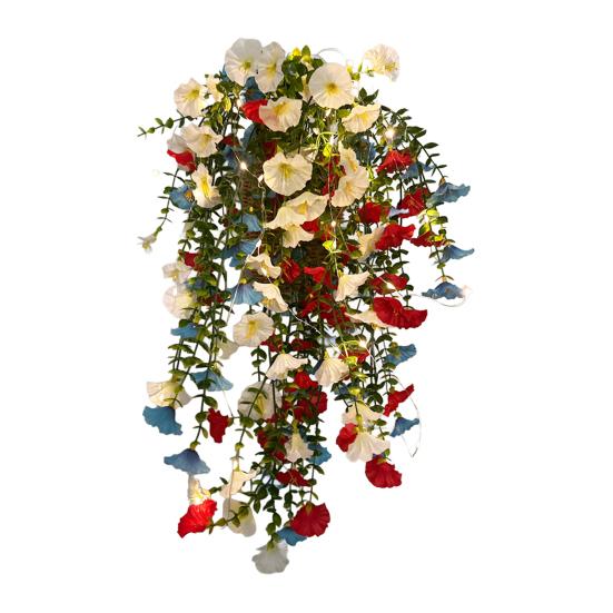 Outdoor Party Decorations Patriotic Hanging Basket, Red White Blue Artificial Flowers for America's Home Decoration 250th Anniversary, UV Fade