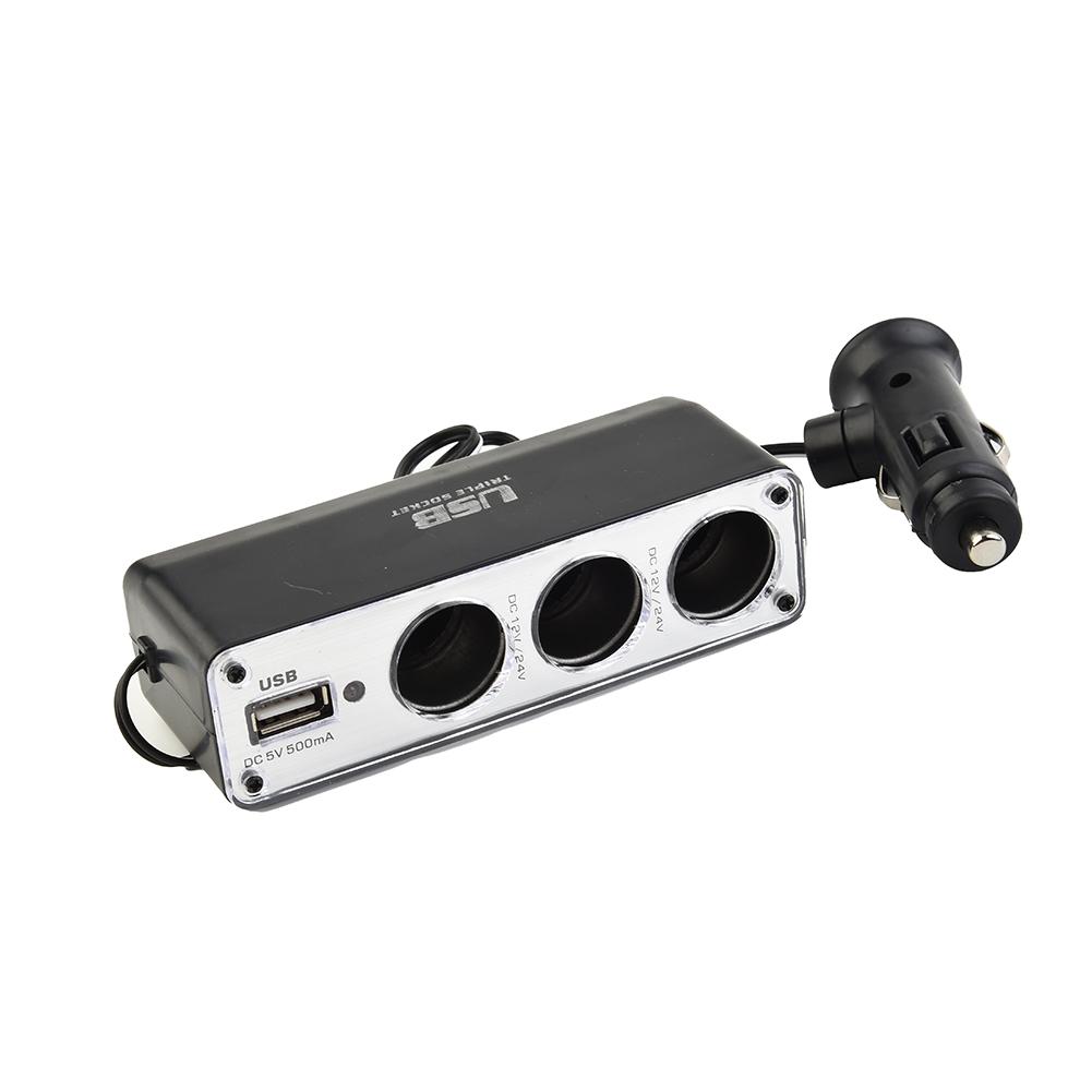 Автомобильный прикуриватель с несколькими розетками, тройной разветвитель, USB-порт, зарядное устройство, адаптер с вилкой прикуривателя для транспортных средств 12 В-24 В